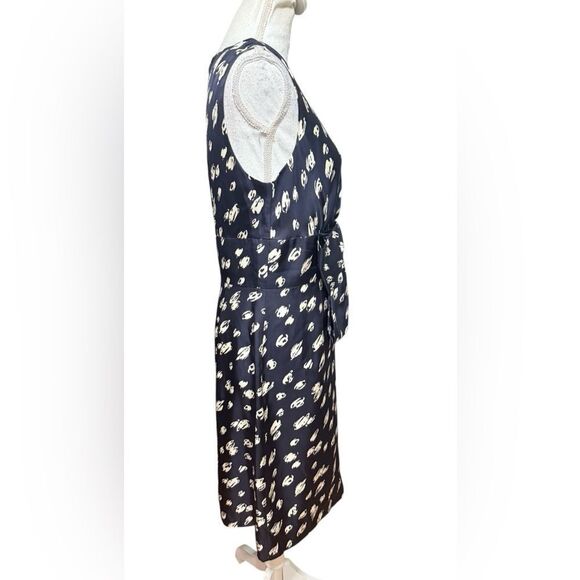 Kate Spade Navy Blue White Polka Dots Silk Bow Waist Blaine Dress 10 - Picture 3 of 7